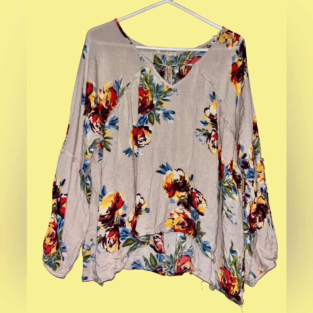 A’Beautiful Soul Floral Boho Peasant Blouse - Flowy Bell Sleeve Top Size B 14/16